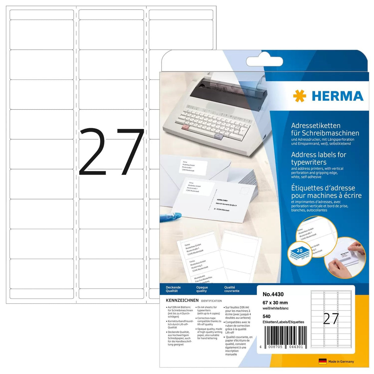 Direcciones Herma. Esquinas Redondas De Papel Mate De 67x30 Mm 540 Piezas.