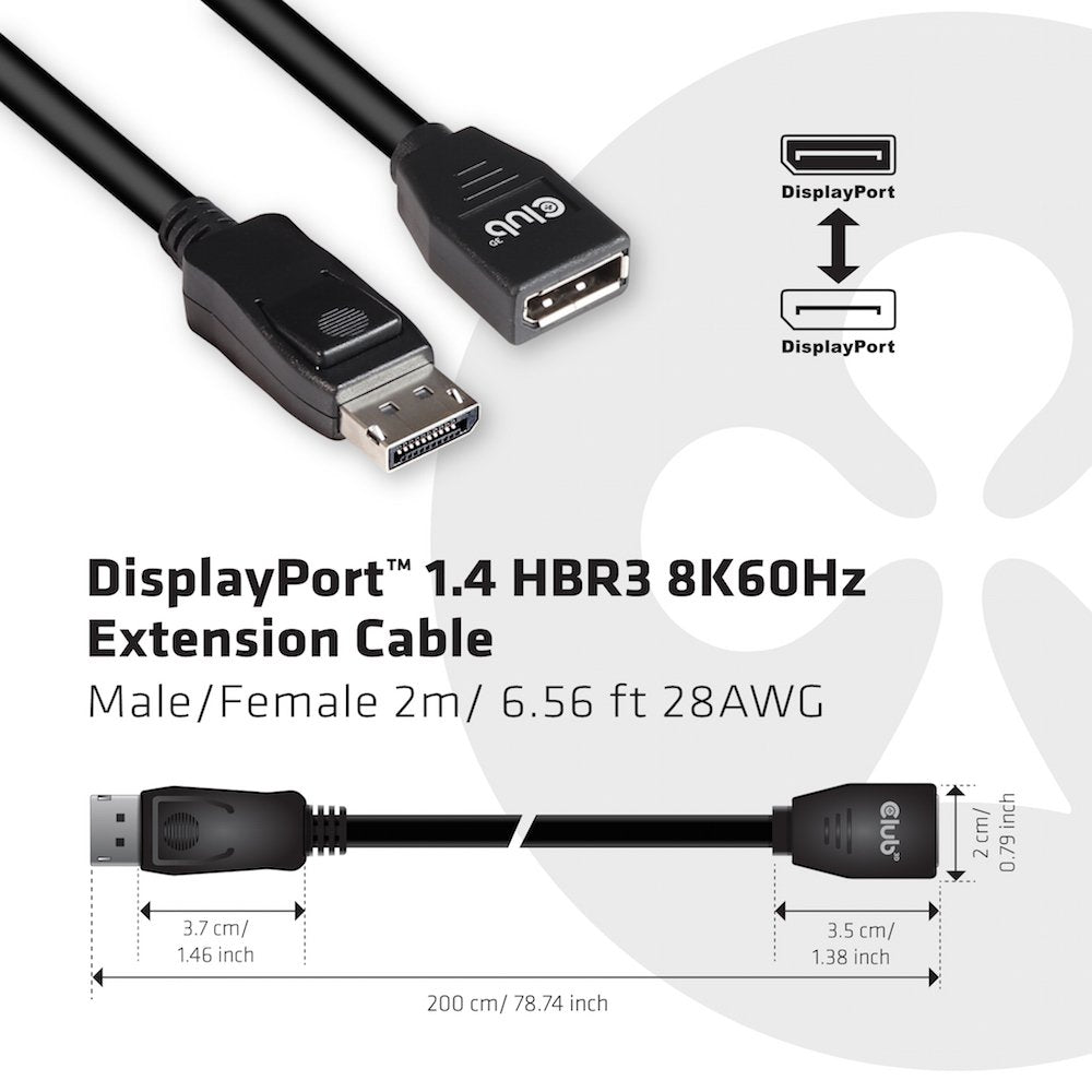 Club 3d Cable Alargo Displayport 1.4 Hbr3 8k60hz 2m