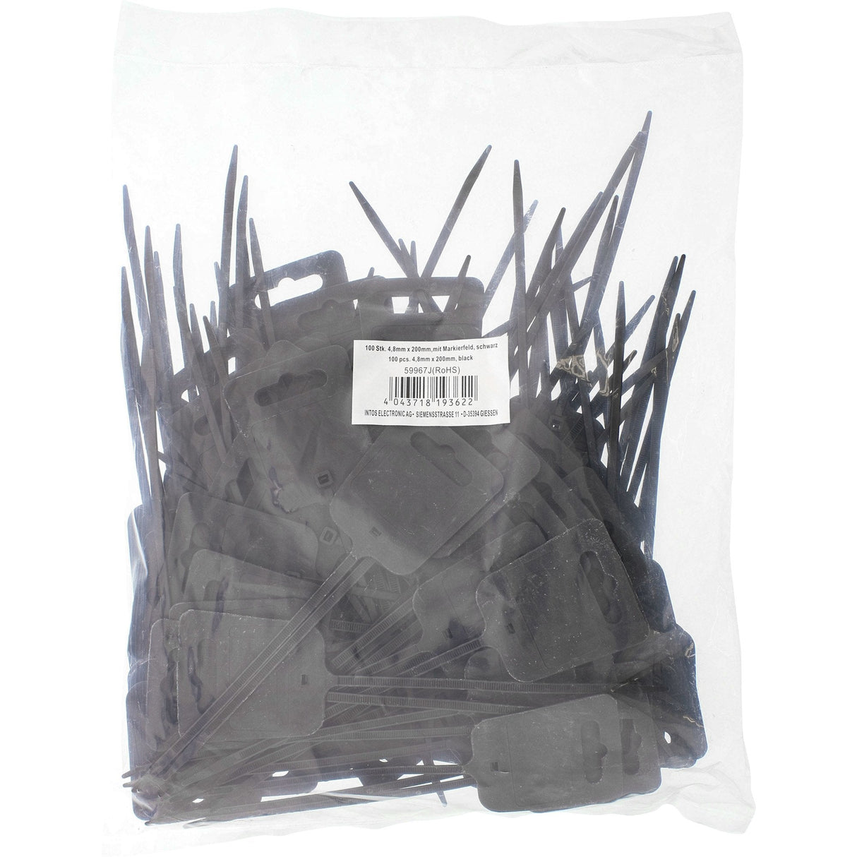 Bridas Marcadoras Inline Con Eurohole Longitud 200 Mm Ancho 5 Mm Negro 100 Uds.