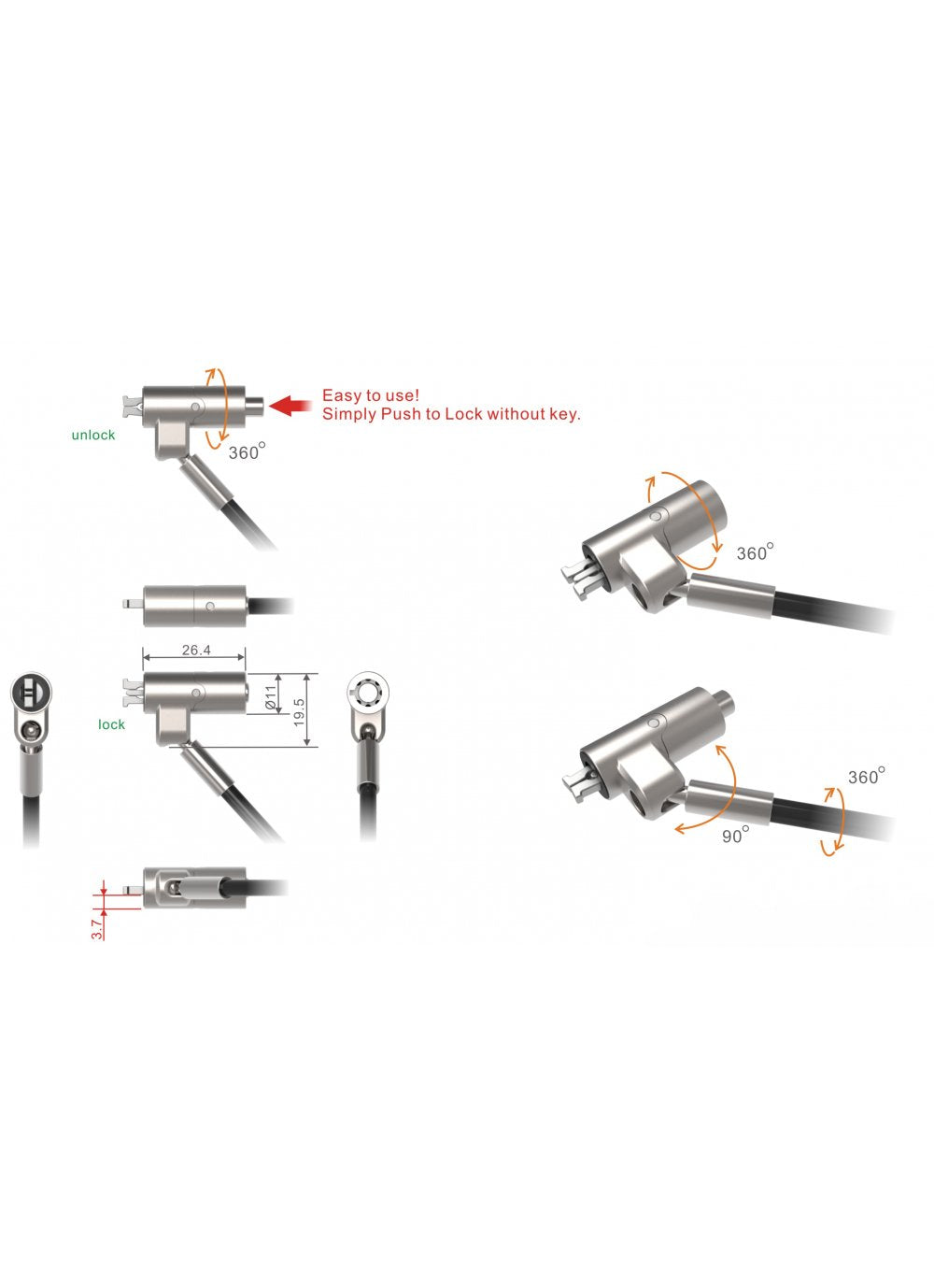 Port Designs Security Cable Keyed Nano Slot