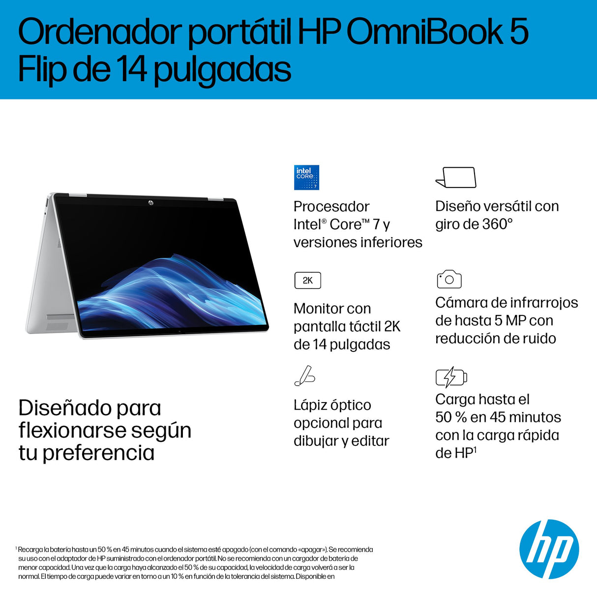 EAN 199251190070 - HP OmniBook 5 Flip 14-fp0020ns Intel® Core™ i5 i5-1334U Híbrido (2-en-1) 35,6 cm (14") Pantalla táctil 2K imagen 11