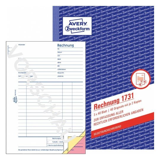 Avery Zweckform Rechnungsformular - 40 Hoja - A5 (148 X 210 Mm)