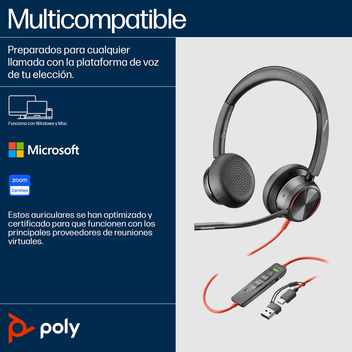 EAN 0197498429205 - HP Poly Blackwire 8225 Stereo USB-C Headset +USB-C/A Adapter Alámbrico Diadema Oficina/Centro de llamadas imagen 6