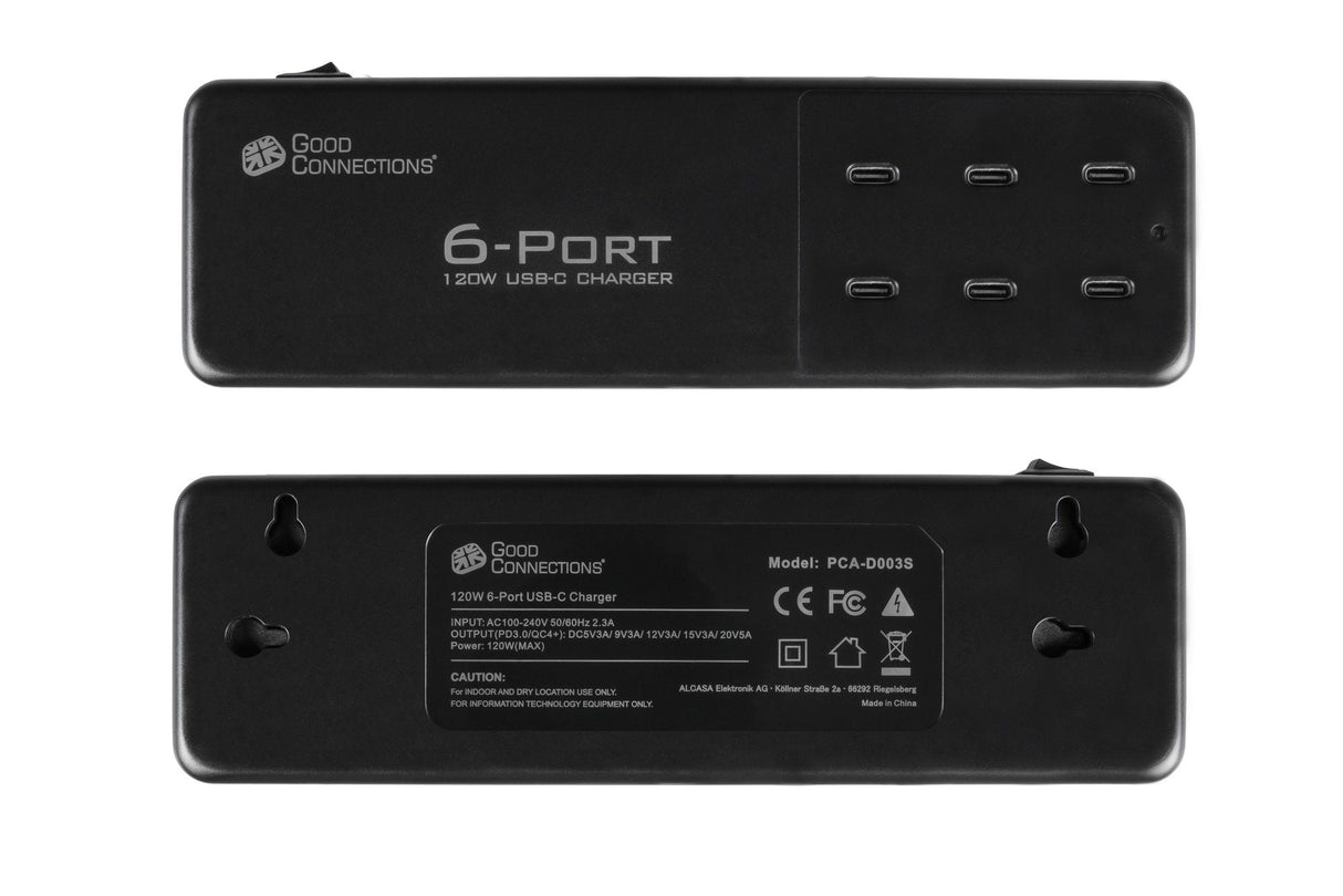 Estación De Carga Rápida De Escritorio Usb 120w 6 Puertos 6xusb-C Pd3.0 Qc4+ Goodconnections Negro