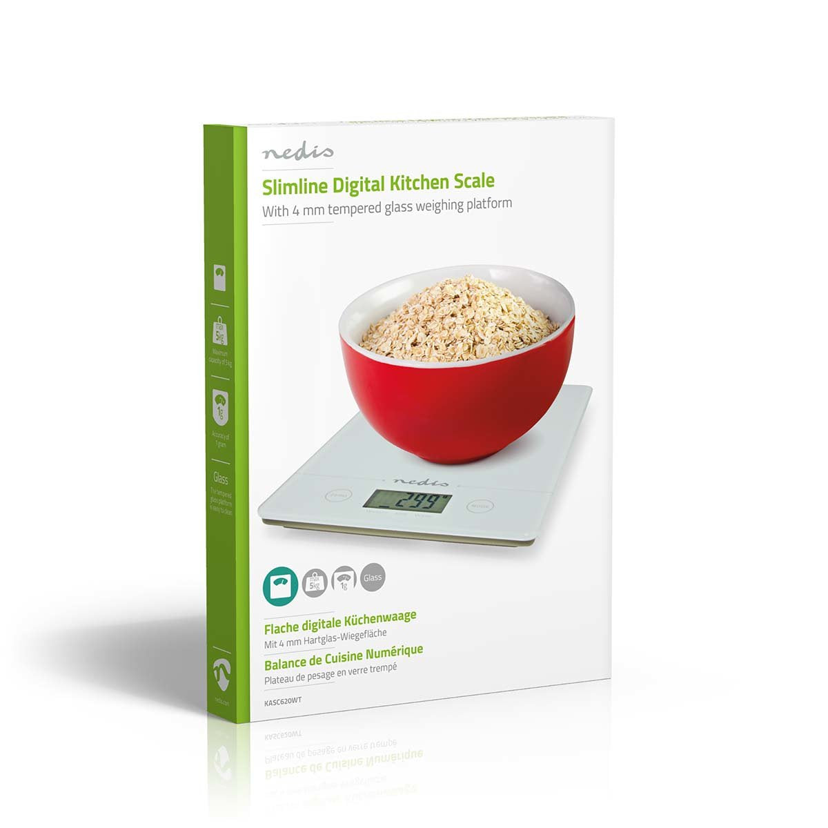 Nedis Bascula De Cocina Digital Cristal 3mm / Plastico Blanco