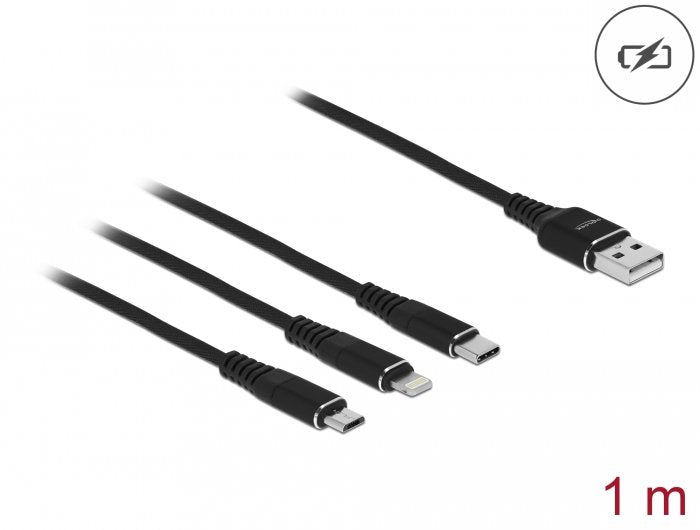 Delock Cable Usb 3 In 1 Para Lightning / Micro Usb / Usb Tipo-C 1 M Negro