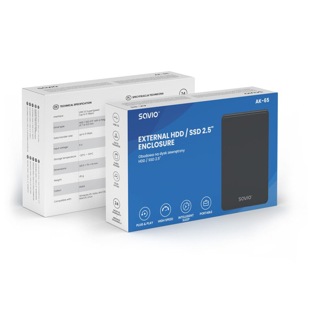 Savio Carcasa Externa Para Hdd/Sdd De 2,5", Usb 3.0, Ak-65