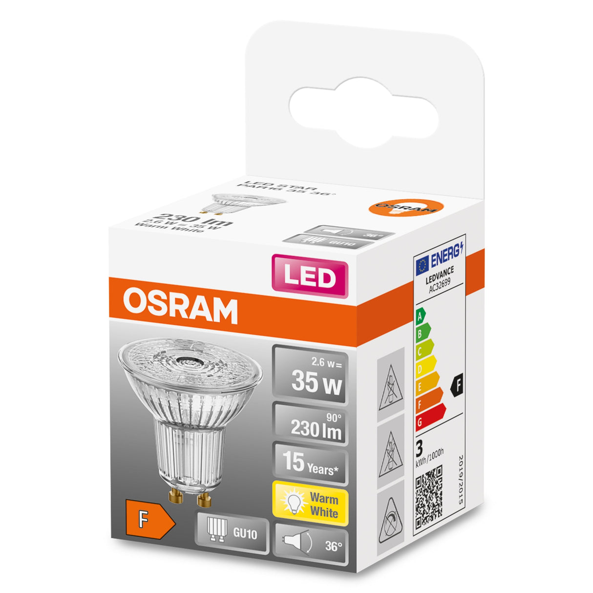Osram Parathom Reflector Led 35 Non-Dim 36° 2,6w 827 Gu10 Bulb