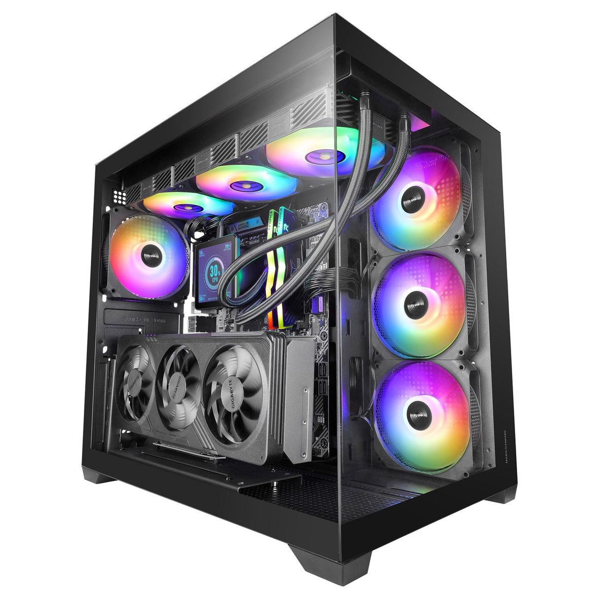 Caja Pc Atx Mars Gaming Mcv5 Cristal Templado Panoramico Argb Gpu 416mm Negra