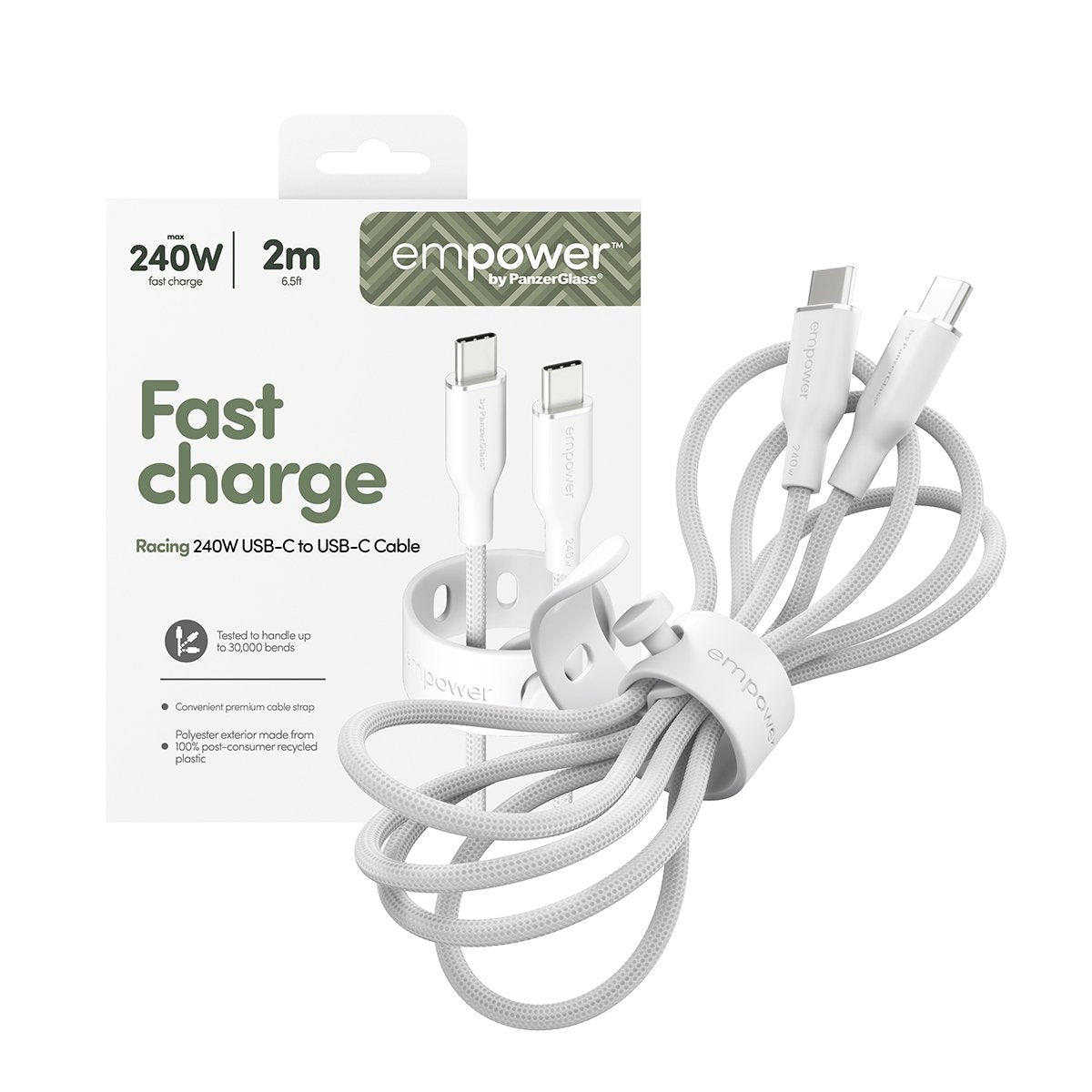 EAN 5715685027680 - PanzerGlass empower™ by ® Racing 240W USB-C to USB-C Cable | USB 2.0 | 2M | Silver White cable USB Blanco imagen 5