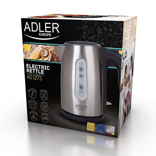 EAN 5902934830911 - Adler AD 1273 tetera eléctrica 1 L 1200 W Negro, Avellana, Acero inoxidable imagen 4