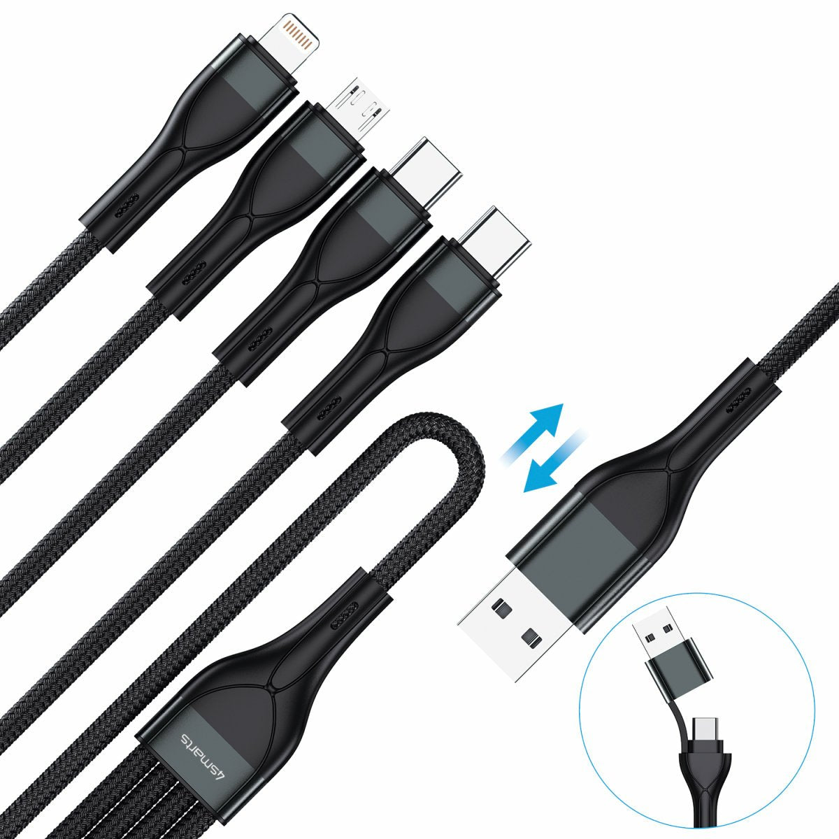 EAN 4252011908172 - 4smarts 541023 cable USB 1,2 m USB A/USB C USB C/Micro USB-A/Lightning Negro imagen 3