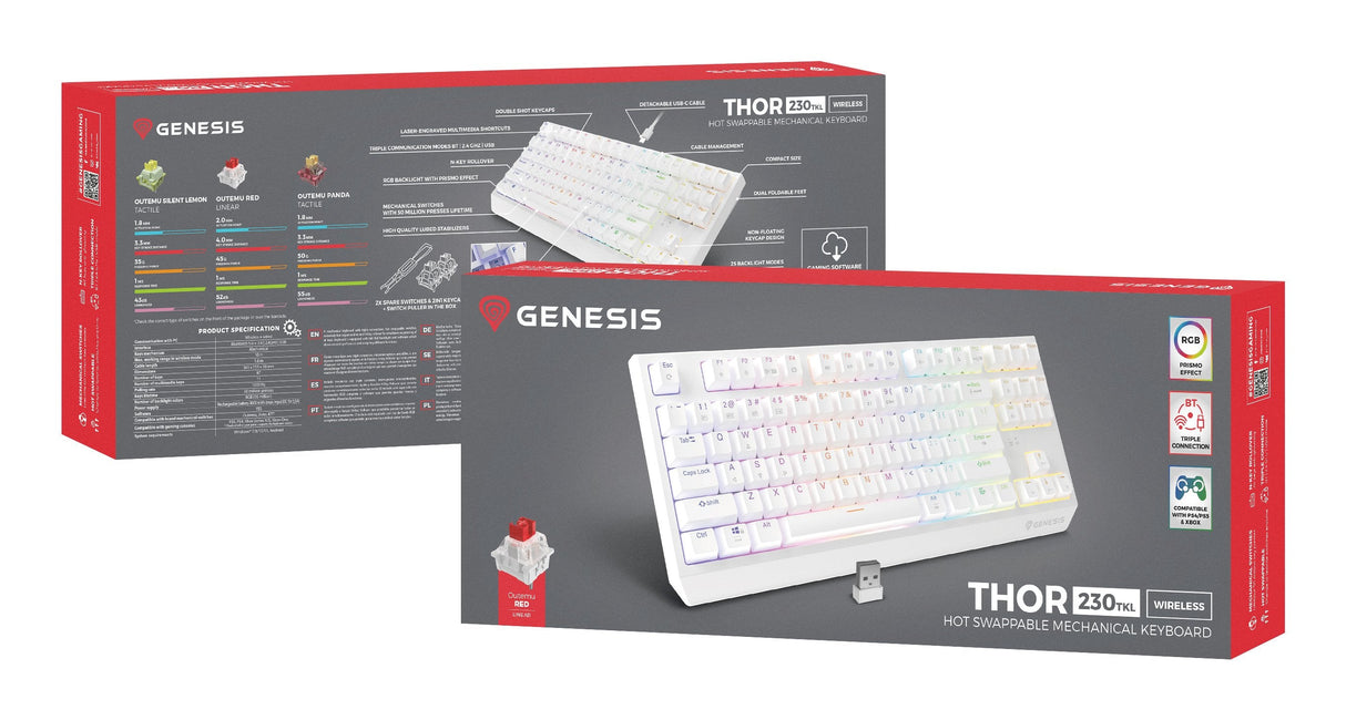 EAN 5901969444469 - GENESIS Thor 230 TKL teclado Juego USB + RF Wireless + Bluetooth QWERTY Inglés de EE. UU. Blanco imagen 18