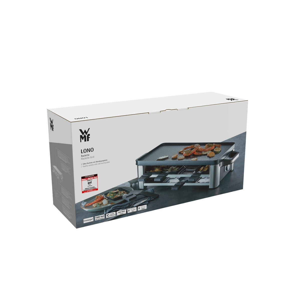 Wmf Lono 04.1504.0011 Parrilla De Interior 8 Personas(S) 1500 W Negro, Cromo, Raclette Negro, 1500 W, 220 - 240 V, 50 - 60 Hz, 545 Mm, 241 Mm, 130 Mm