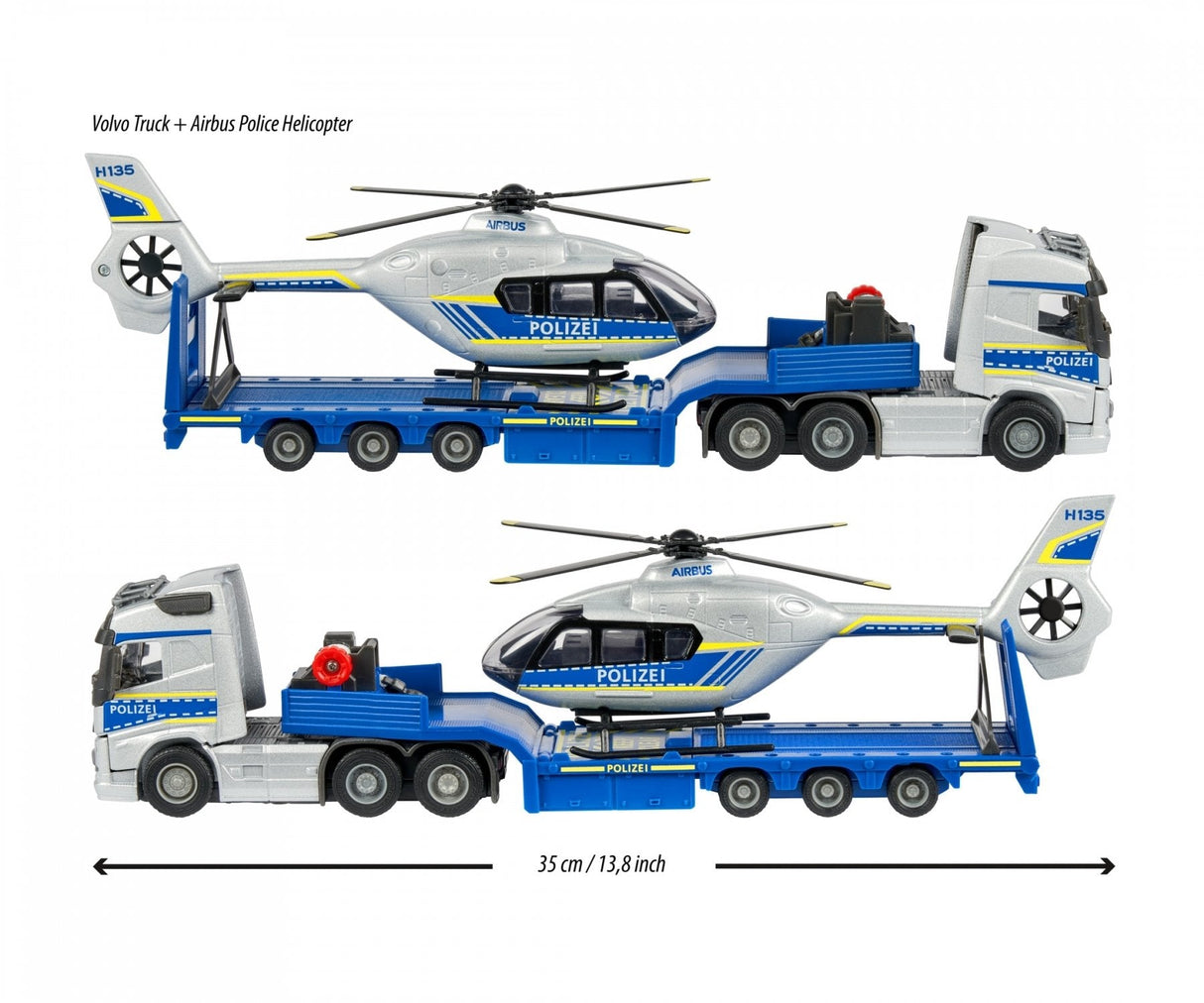 Majorette Volvo Polizei-Transporter Fh-16 Lkw Mit Auflieger Und Airbus Hubschrauber, Spielfahrzeug 213716000