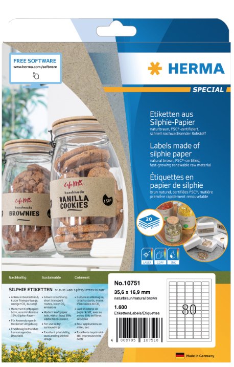 EAN 4008705107518 - HERMA 10751 etiqueta autoadhesiva Rectángulo Permanente Marrón 16000 pieza(s) imagen 1