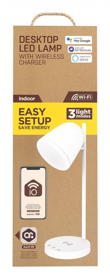 Lampara Sobremesa Muvit Io Wifi Blancos + Base Carga Inalambrica