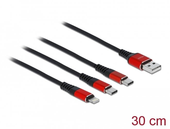 Cable De Carga Usb Delock 3 En 1 Tipo A A Lightning / 2 X Usb Tipo C 0.30 M