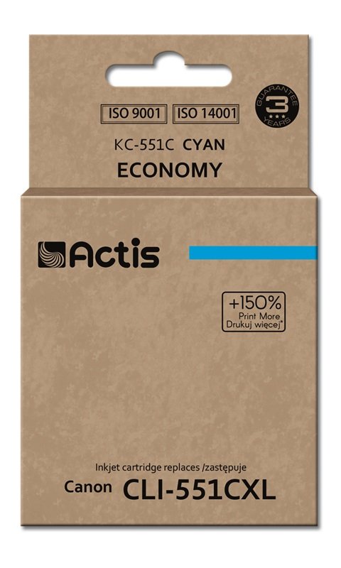 Tinta Actis Kc-551c (Reemplazo De Canon Cli-551c - Estándar - 12 Ml - Cyan)