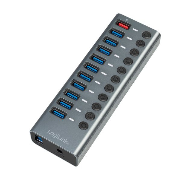 Hub Logilink Usb 3.2 10+1 Port Aluminum Grey Switch For Each Port, On/Off