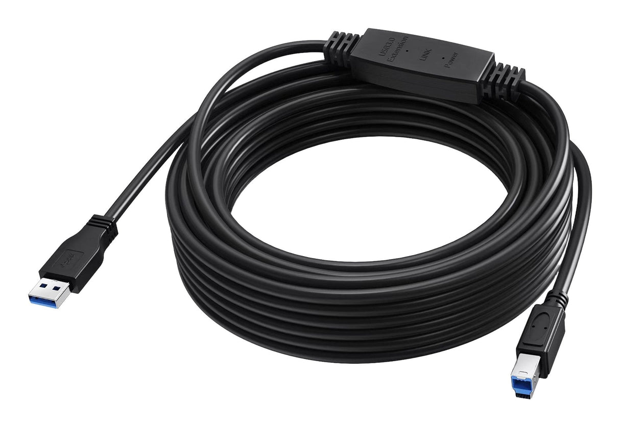 Cable Usb 3.0 De 10 M Amplificador Activo A Mitad Del Cable Conectores Niquelados Ancho De Banda 5 Gbps Usb A (M) A Usb B (M) Diámetro 5.5 Mm 28+24 Awg Negro