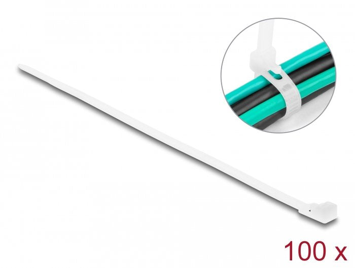 Delock Cablebinder Wiederverwendbar L 200 X B 4,8 Mm 100 Stück Weiss