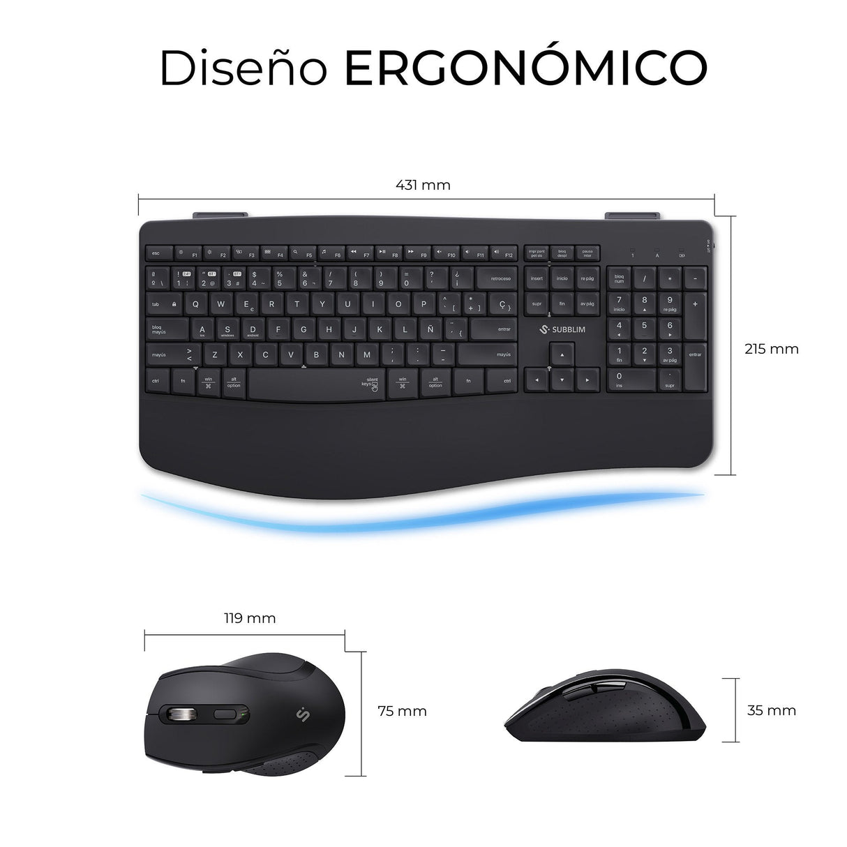 Combo Teclado Raton Subblim Prowave Inalamb Ergo Negro