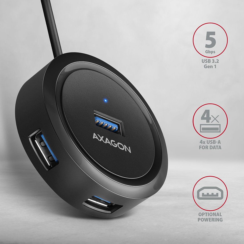 EAN 8595247906199 - Axagon HUE-P1AL hub de interfaz USB 3.2 Gen 1 (3.1 Gen 1) Type-A 5000 Mbit/s Negro imagen 2
