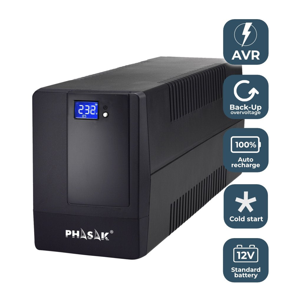 Sai Línea Interactiva Phasak Basic Interactive 600 Va 600va-360w 2 Salidas Formato Torre