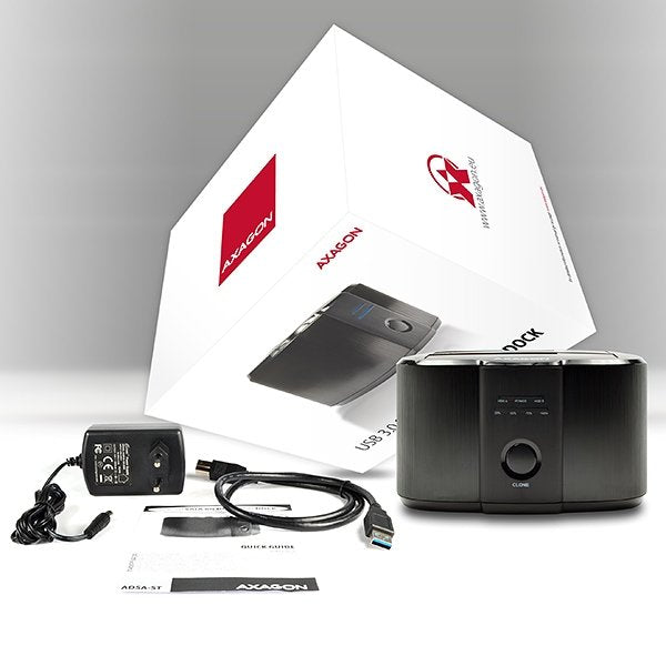 Axagon Estación De Acoplamiento Dual Adsa-St, Usb 3.0, 2x 2.5"/3.5" Ssd/Hdd, Sata 6 - Negro
