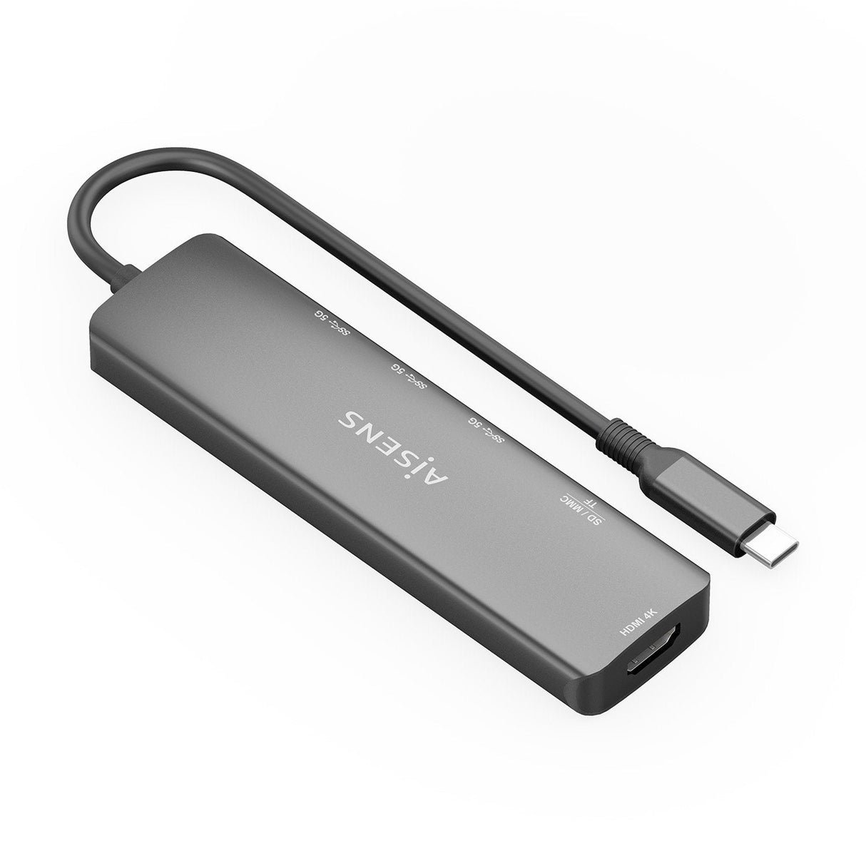 Aisens Usb-C Dock 6 En 1, Usb-C A 1xhdmi, 3xusb-A, 1xsd, 1xmicro Sd, Gris, 15cm