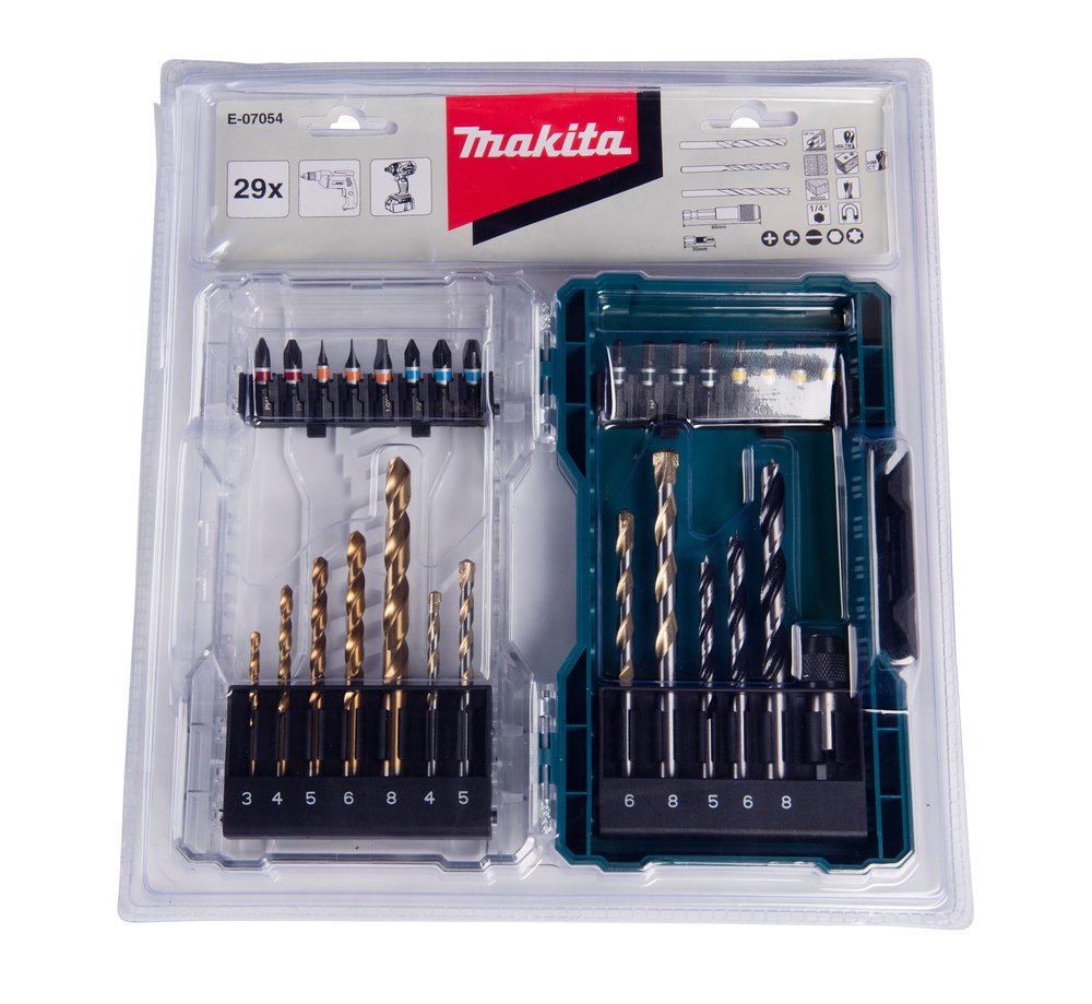 Juego De Brocas Y Brocas Makita E-07054, Caja Plegable De 29 Piezas Con Tapa Transparente E-07054
