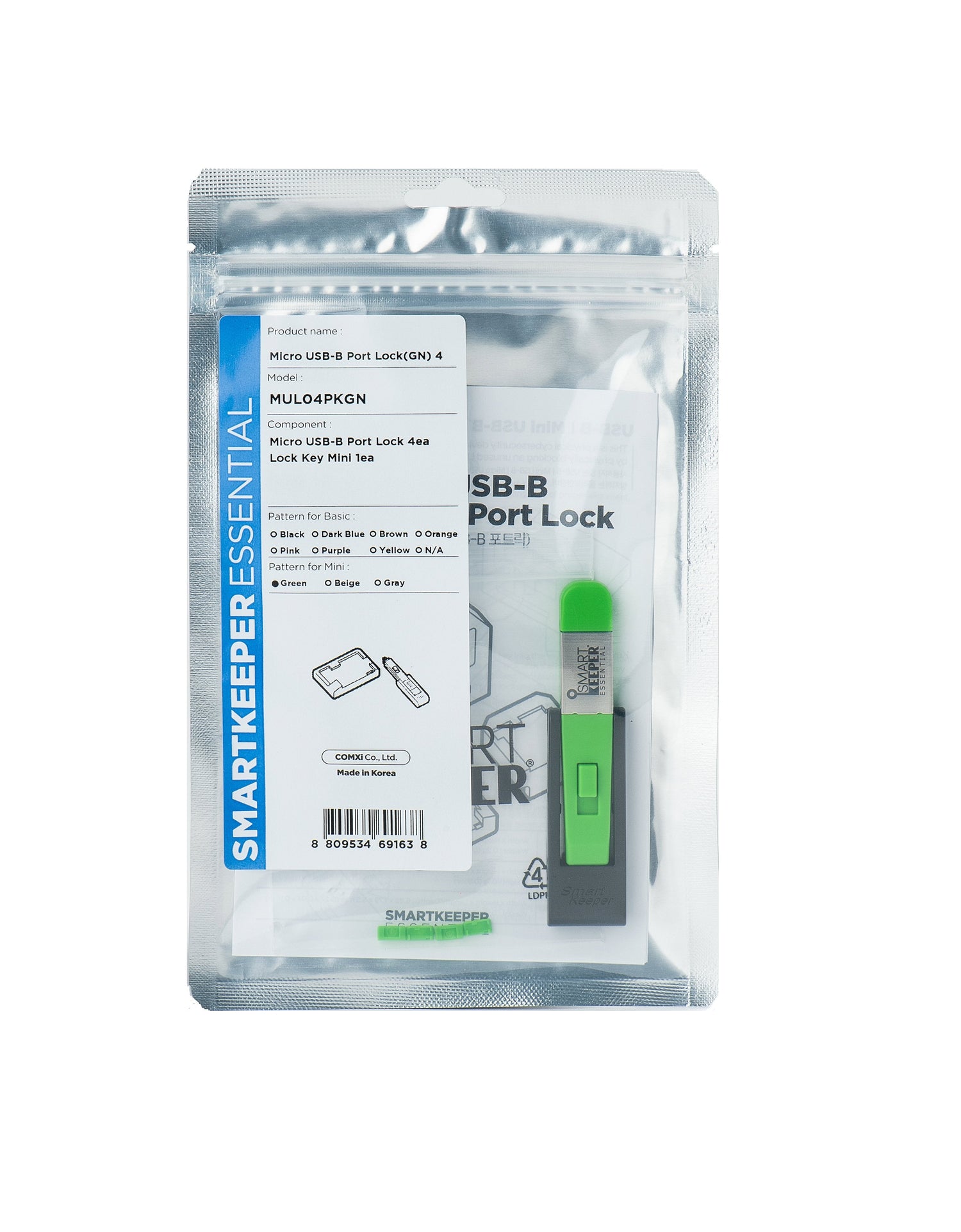 Smartkeeper Mini Micro Usb Port Lock Type B 4 - 1x Klíc + 4x Záslepka, Zelená