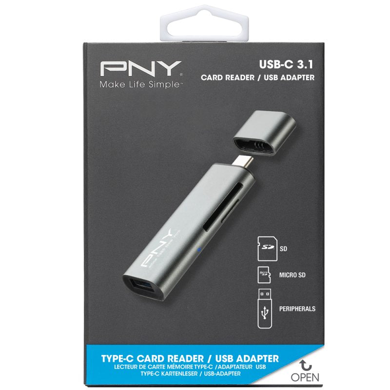 Lector De Tarjetas Externo Pny Usb Tipo-C Microsd / Sd / Conexion Usb A/H R-Tc-Ua-3n1e01-Rb