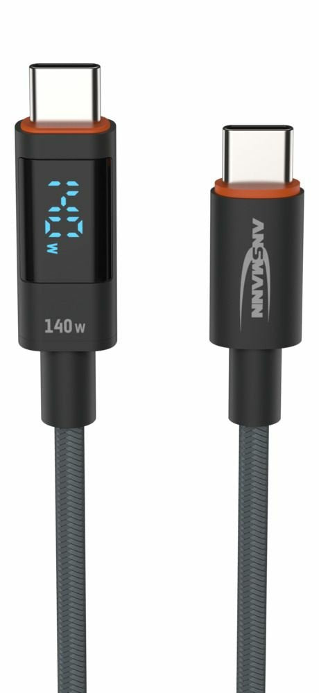 Cable Ansmann Usb 2.0 , Usb-C Stecker > Usb-C Stecker (Anthrazit, 2,0 Meter, Pd 3.1, Laden Mit Bis Zu 140 Watt, Gesleevt, Integriertes Led Display) 1700-0171