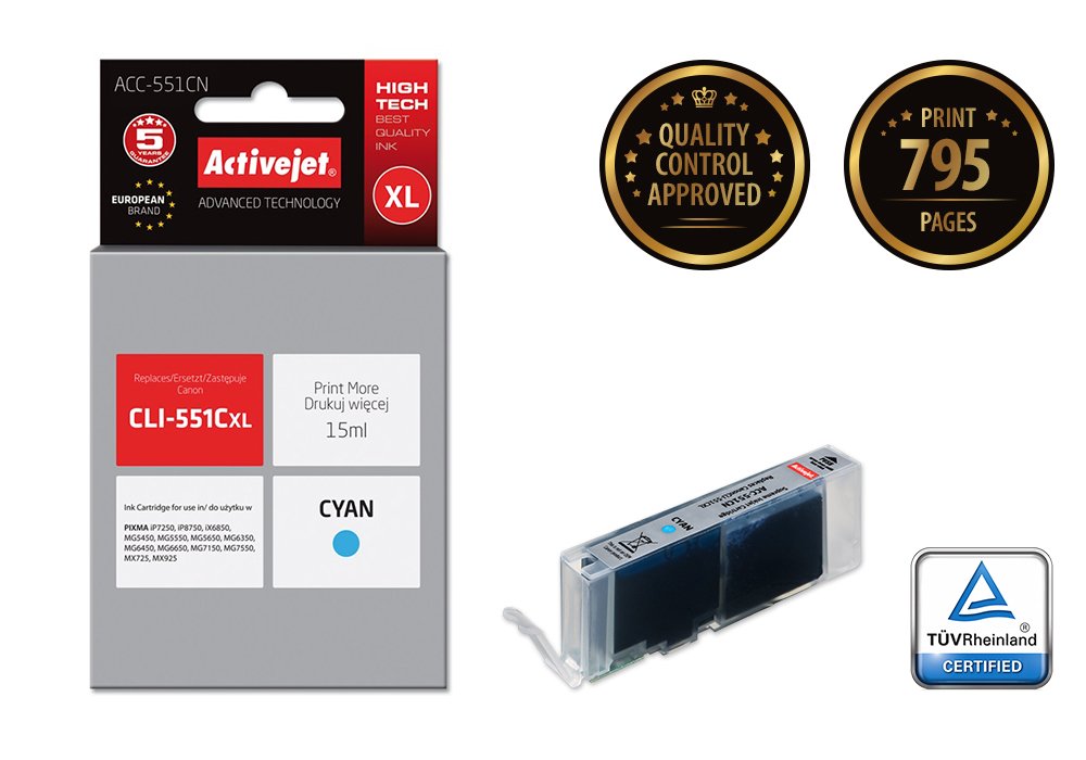 EAN 5901443017622 - Activejet ACC-551CN cartucho de tinta 1 pieza(s) Compatible Alto rendimiento (XL) Cian imagen 1