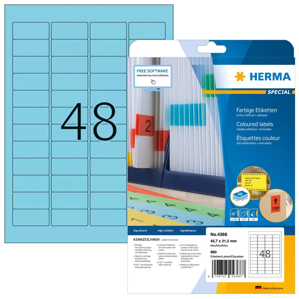 EAN 4008705043687 - HERMA 4368 etiqueta de impresora Azul Etiqueta para impresora autoadhesiva imagen 1