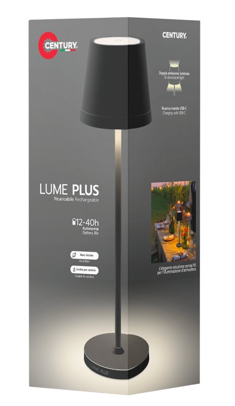 Lámpara Decorativa Led Century Lume Plus Negro 2,2w 2700k Tenue