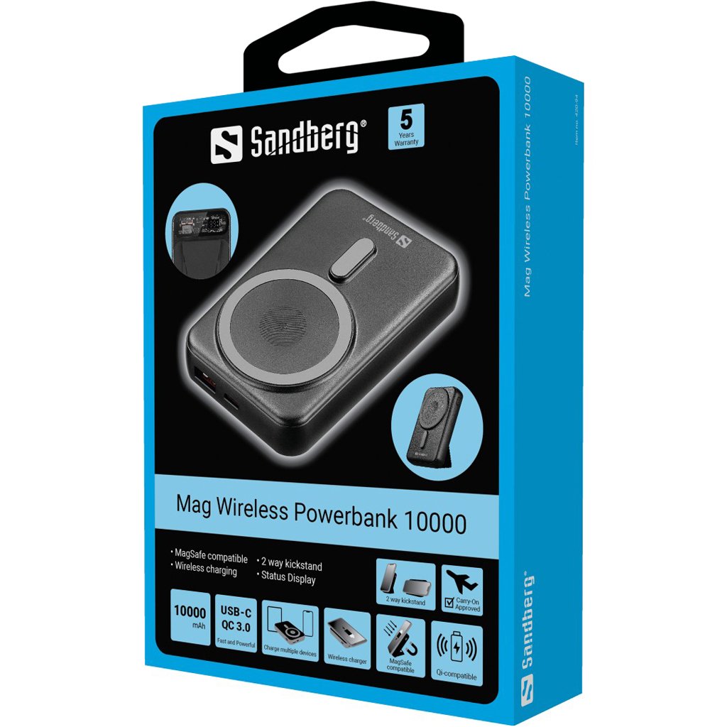 Sandberg Mag Wireless Powerbank 10000 10000 Mah Cargador Inalámbrico Negro