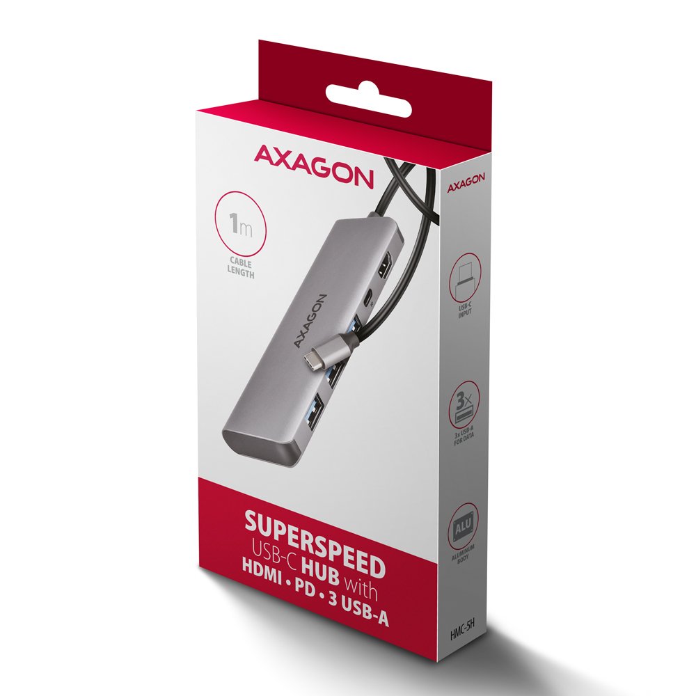 EAN 8595247907509 - Axagon HMC-5H USB-C 3.2 Gen 1 hub 3x USB-A 4K HDMI PD 100W - Silber Alámbrico USB 3.2 Gen 1 (3.1 Gen 1) T imagen 7