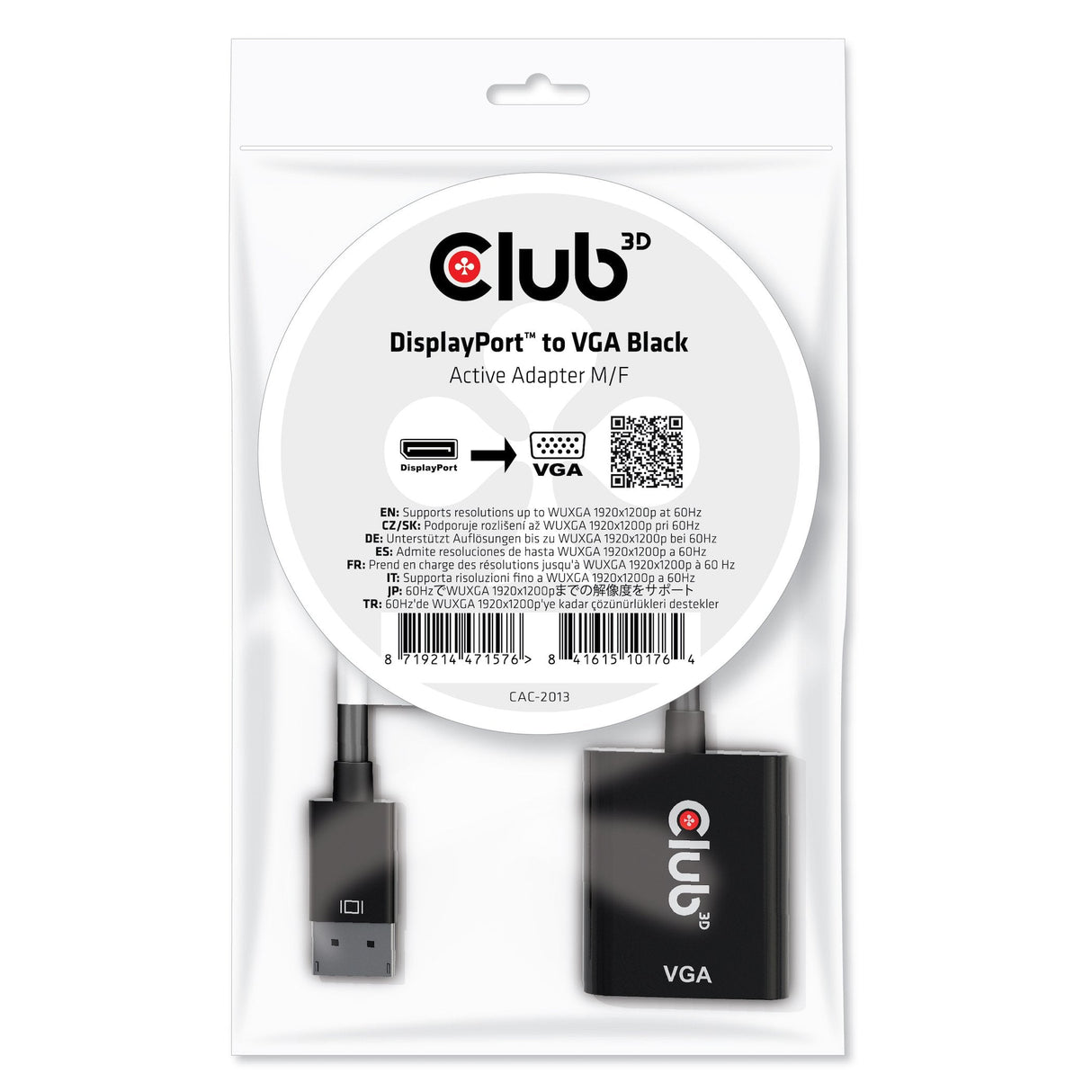 EAN 8719214471576 - CLUB3D CAC-2013 adaptador de cable de vídeo 0,228 m Displayport VGA Negro imagen 1