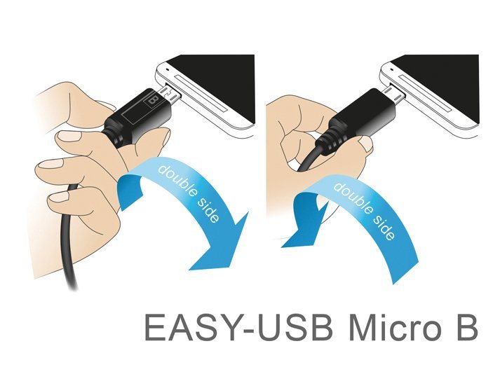 Delock Cable Easy-Usb 2.0 Typ-A Stecker > Easy-Usb 2.0 Typ Micro-B Stecker Gewinkelt Oben Unten 2 M Schwarz
