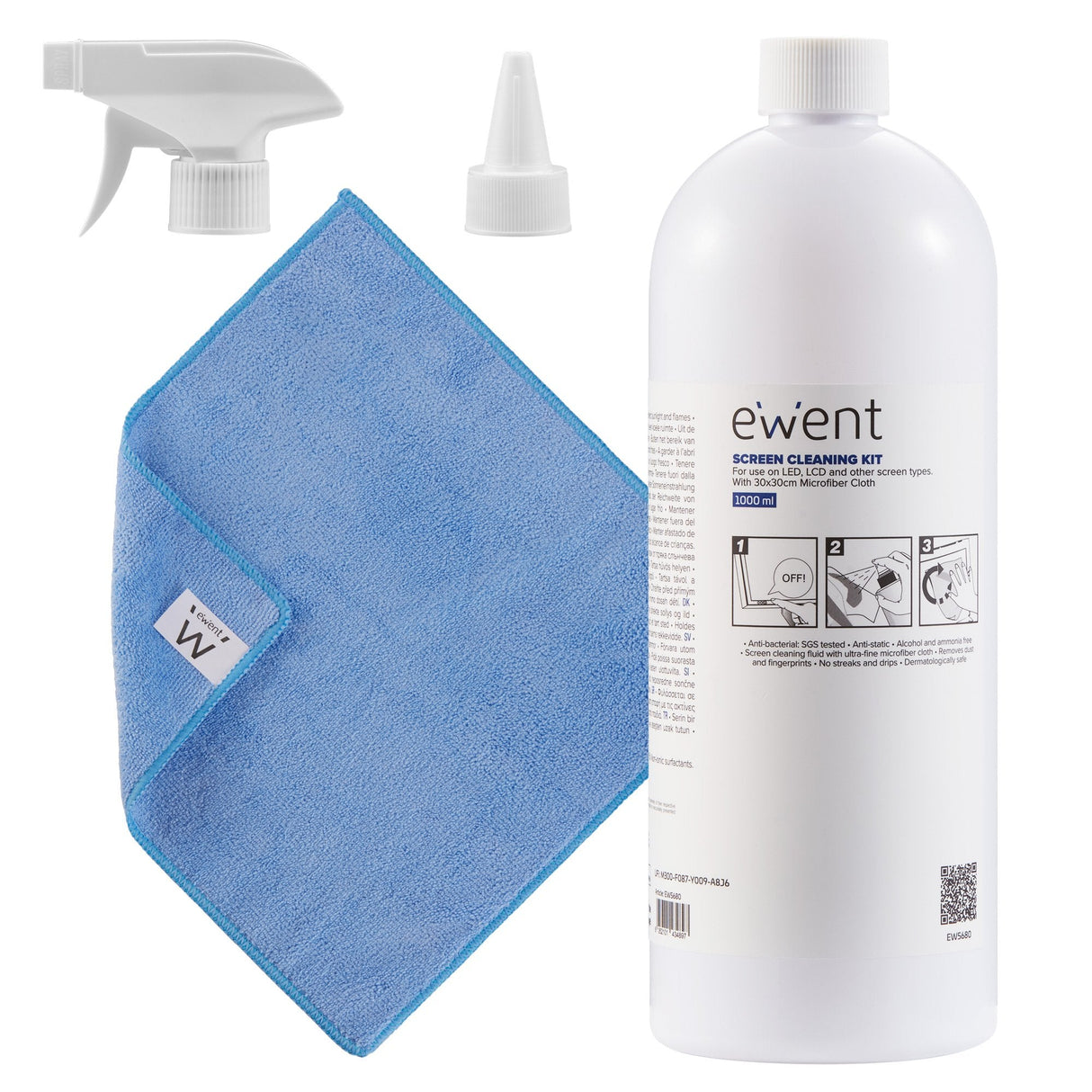 Kit De Limpieza De Pantallas Ewent Ew5680 1000ml C/Paño De Microfibra 30x30cm