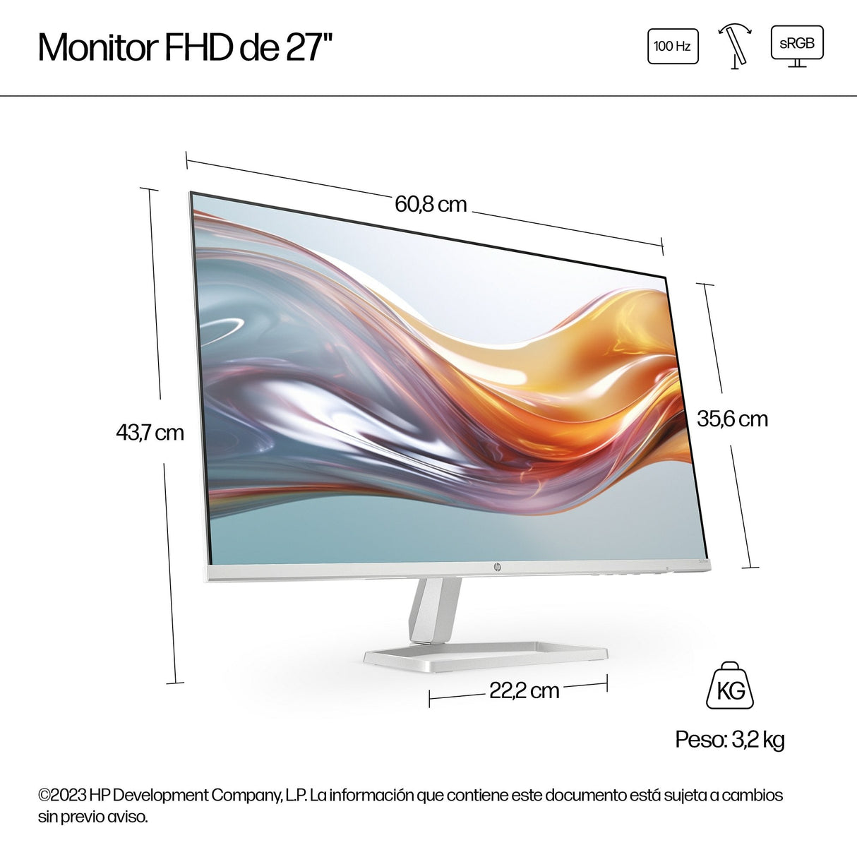 Hp Series 5 27 Inch Fhd White Monitor - 527sw Pantalla Para Pc 68,6 Cm (27") 1920 X 1080 Pixeles Full Hd Lcd Plata