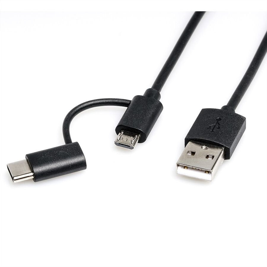 Roline Usb 2.0 Sync- & Ladecable Typ A - Typ C Micro B, Schwarz, 1 M