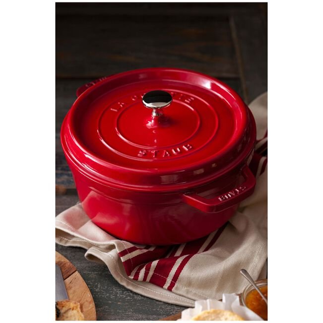Staub Round Cocotte, 24cm Cast Iron, Cherry