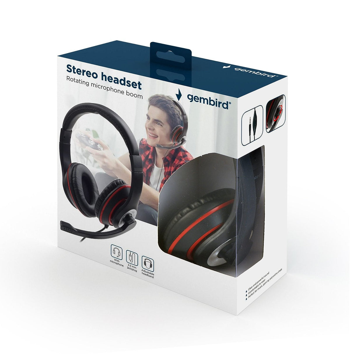 Auriculares Gembird Mhs-03-Bkrd Mini Jack 4-Pin, 1.8m, Negro-Rojo