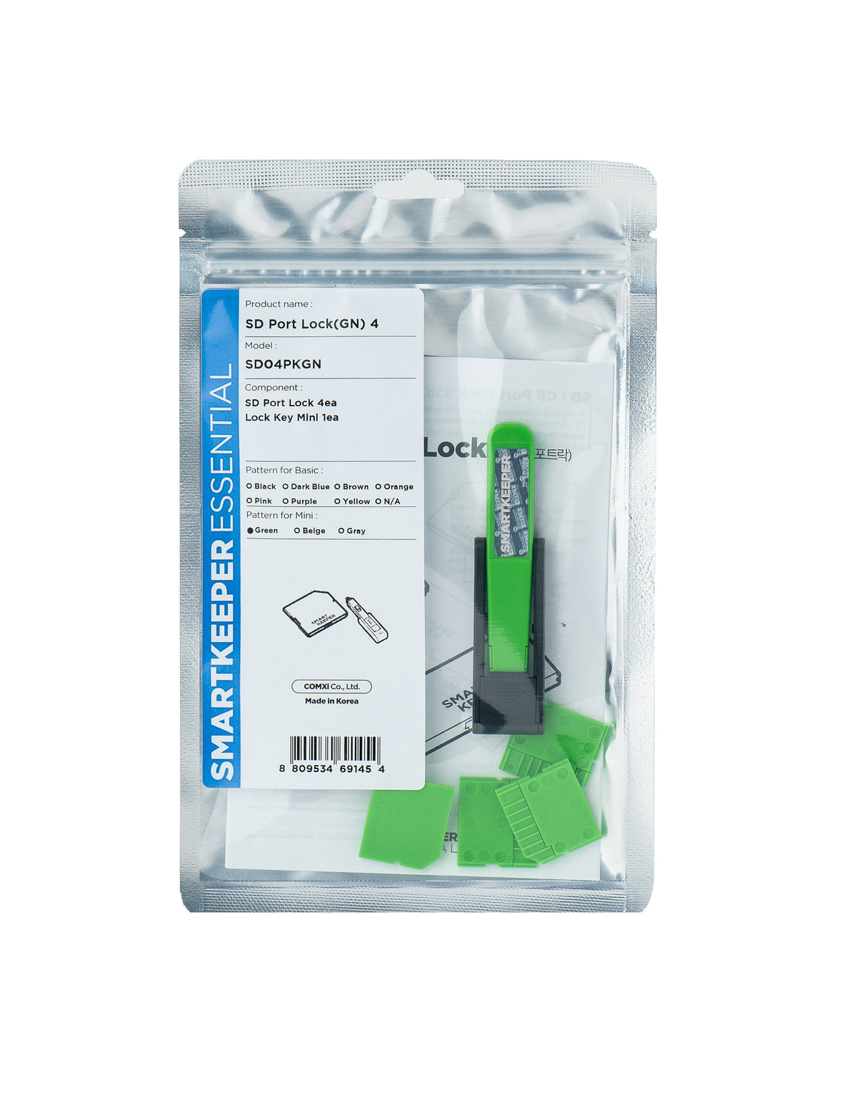 Smartkeeper Mini Sd Port Lock 4 - 1x Klíc + 4x Záslepka, Zelená