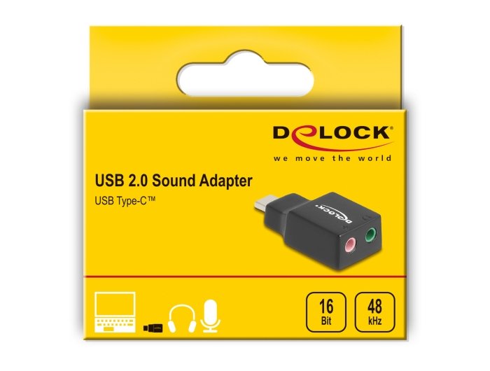 Delock Externe Usb Soundkarte Mit Usb Type-C Stecker Auf 2 X 3,5 Mm Klinkenbuchse Plug & Play Audio Adapter Schwarz