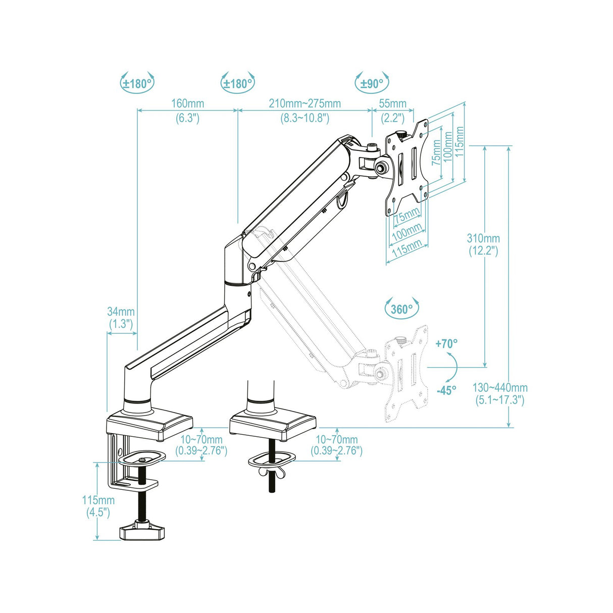 EAN 8433281016446 - TooQ DB1334TNR-W soporte para monitor 86,4 cm (34") Escritorio Blanco imagen 6